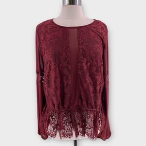 Forever 21 Top Size 2X Maroon Lace Mesh Sheer Whimsigoth Grunge Fairy Witchy